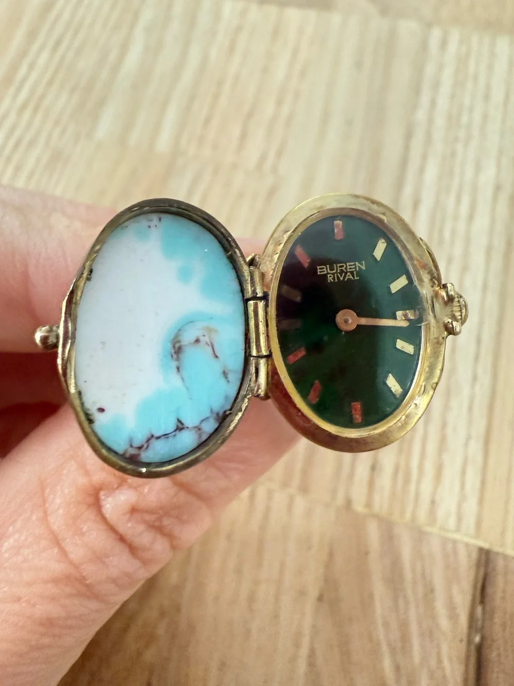 Vintage RARE Buren Rival mechanical watch ring gold tone NEEDS SERVICE